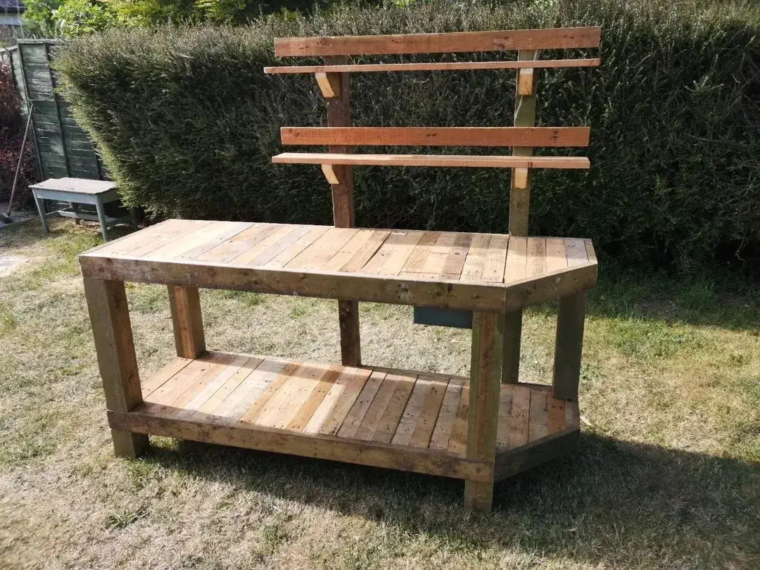 Garden workbench built from reclaimed timber